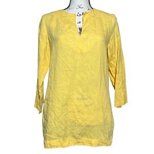 Ralph Lauren Chaps Yellow Linen Tunic Top Womens Small Boho Embroidery Lagenlook
